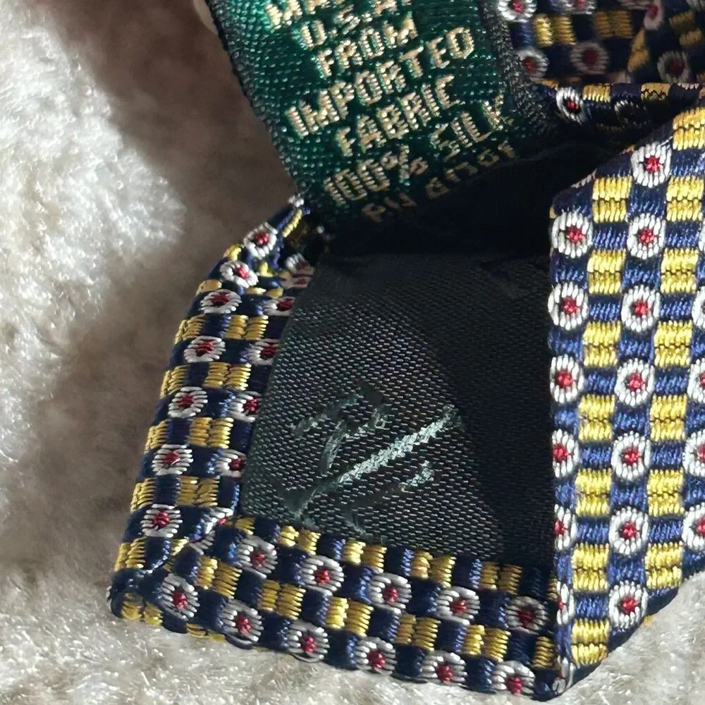 Ralph Lauren LRL Tie Mens Navy Gold Geometric Silk Classic RL Hand Finished